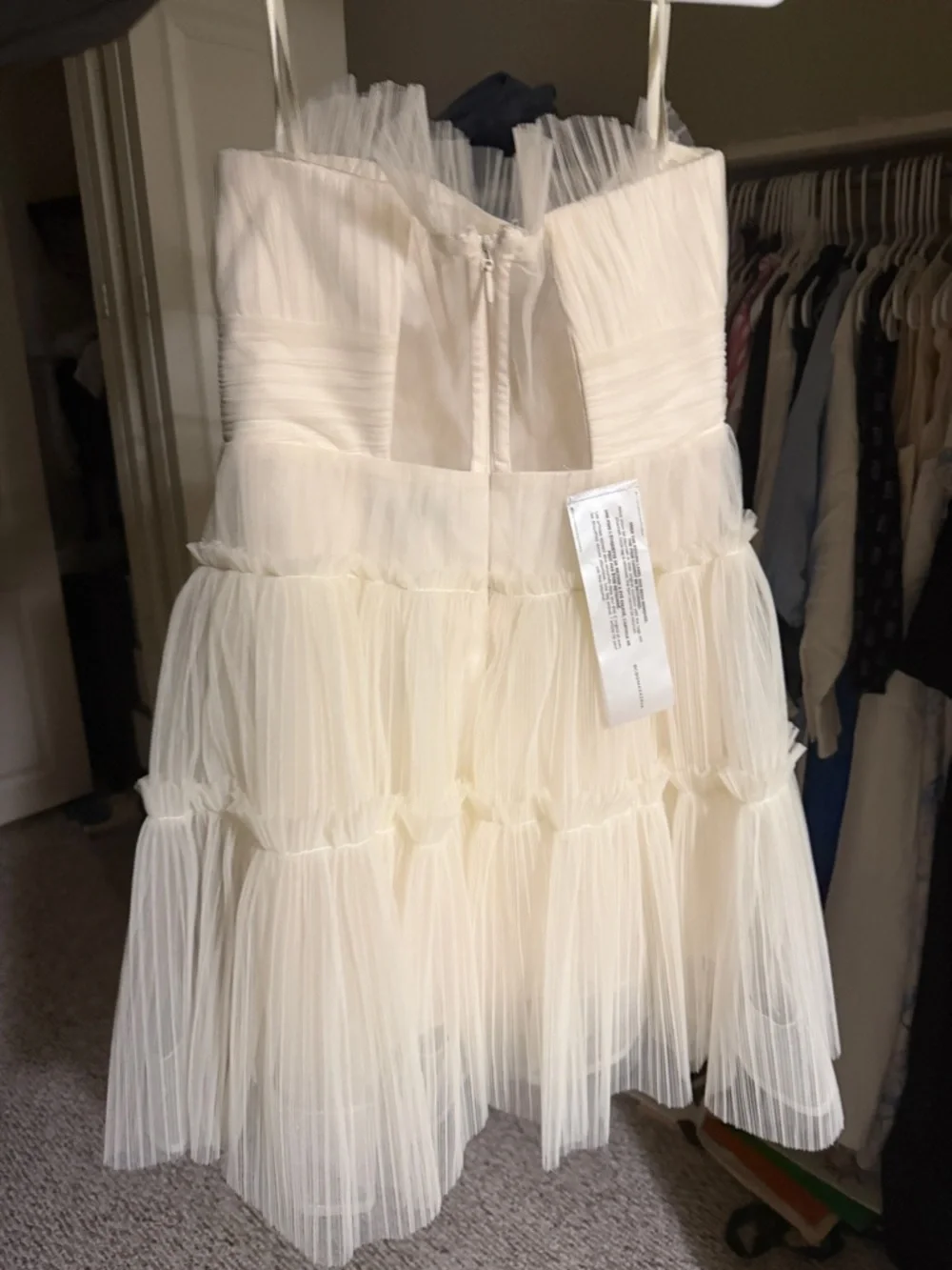 Strapless Tiered Tulle Mini Dress in White Sz 8 - Picture 3 of 5